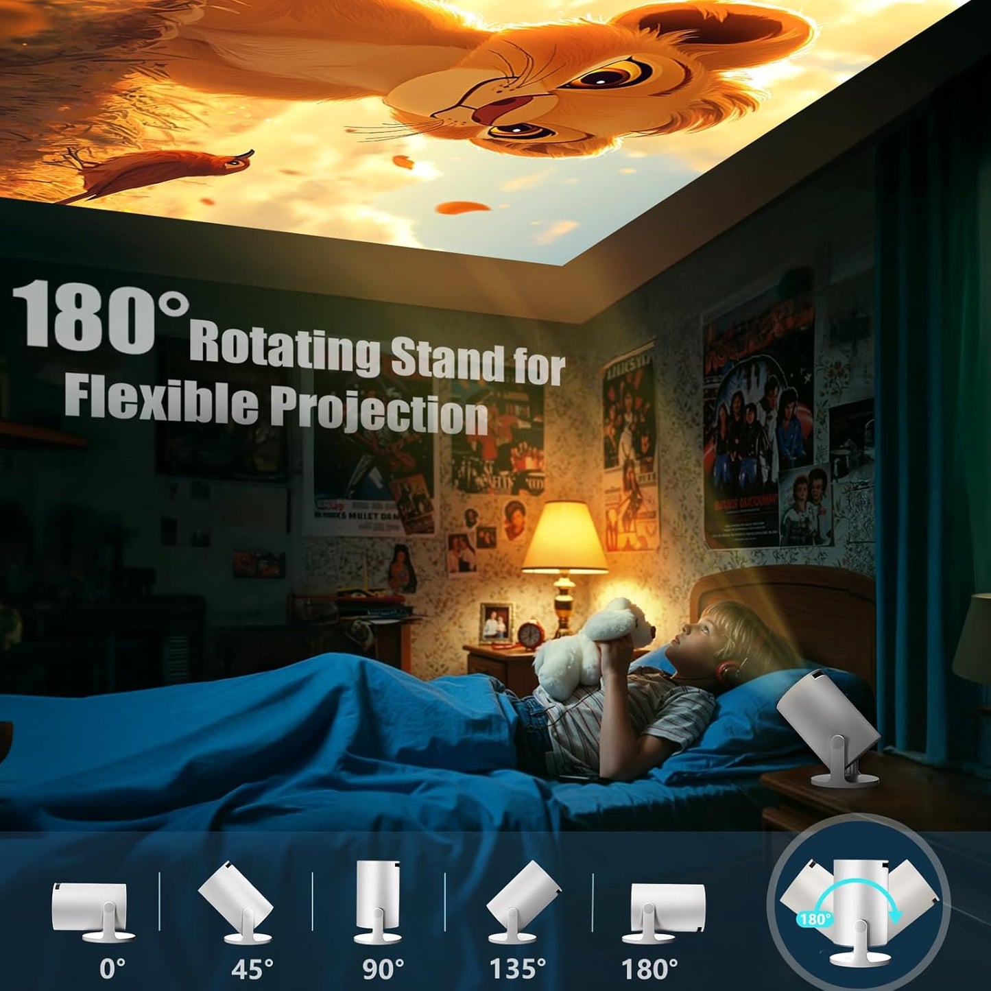 Mini Projector [Built-in Apps] AKIYO O2 2025 Upgraded 18000 Lumen Projector with WiFi6 & BT5.4, Portable Projectors 1080P Supported, Auto Keystone, 180° Rotation Compatible with HDMI/USB/Laptop/Switch