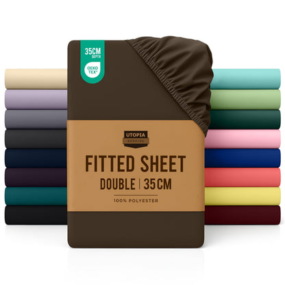 Utopia Bedding Fitted Sheet Double, White - Deep Pocket 14 inch (35 cm) - Easy Care - OEKO-TEX Certified - Soft Brushed Microfibre Fabric - Shrinkage and Fade Resistant - Bottom Sheet