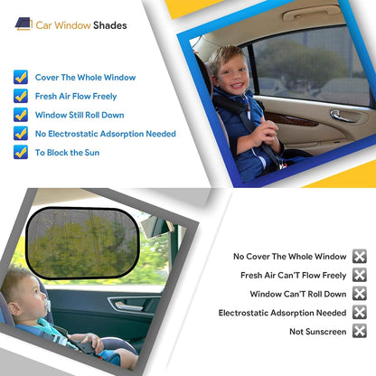 Car Rear Children's Window Shades for Baby (Pack of Two) - Stretchable & Breathable Window Screens for Sun Protection Sunshade, Car Window Shade All-round Protection for Kids - Fits Most Vehicles
