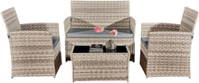 4 Piece Rattan Garden Furniture Sets, Patio Conservatory Set, Include Rattan loveset Sofa, Chair, Glass Coffee Table