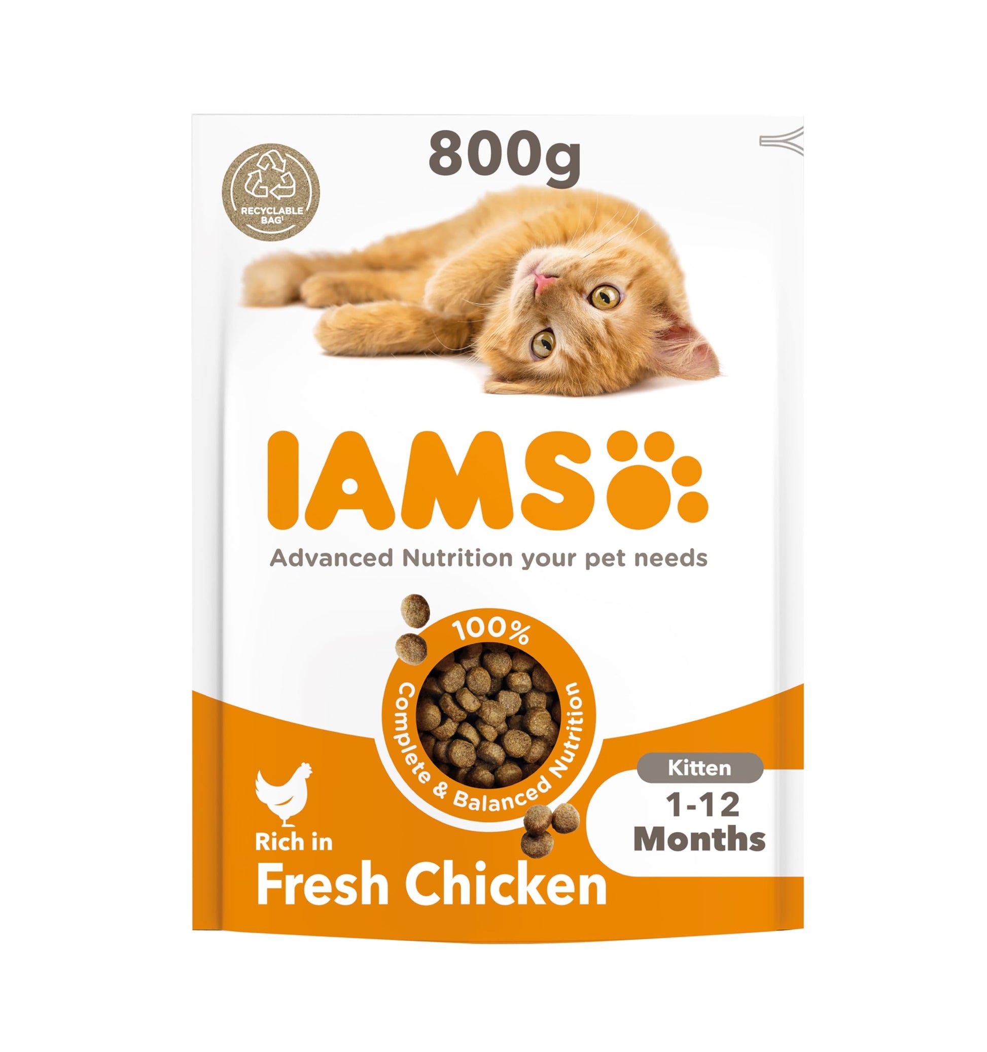 IAMS for Vitality Dry Kitten Food with Fresh Chicken, 3 kg, Packaging may vary