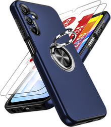 LeYi for Samsung Galaxy A15 4G/5G Case: and 2 Tempered Glass Screen Protector, with 360 Ring Holder Stand Magnetic Shockproof Heavy Duty Protective Phone Cover for A 15,Blue