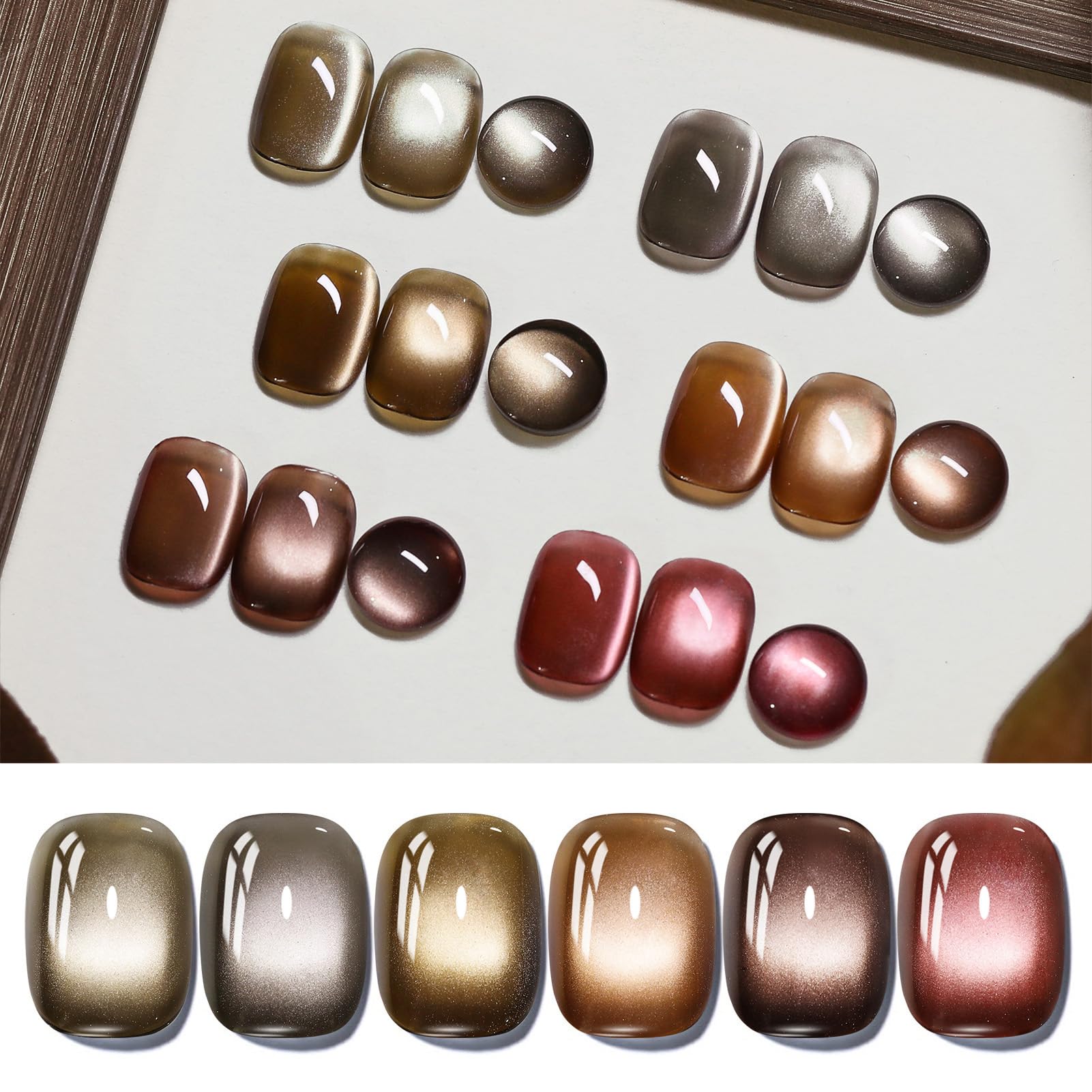 BORN PRETTY 6 Colors Jelly Nude Pink Cat Magnetic Eye Gel Polish Set with Magnet, Soak-Off U V/LED Iridescent Cat Gel for Nail Art Salon DIY Home