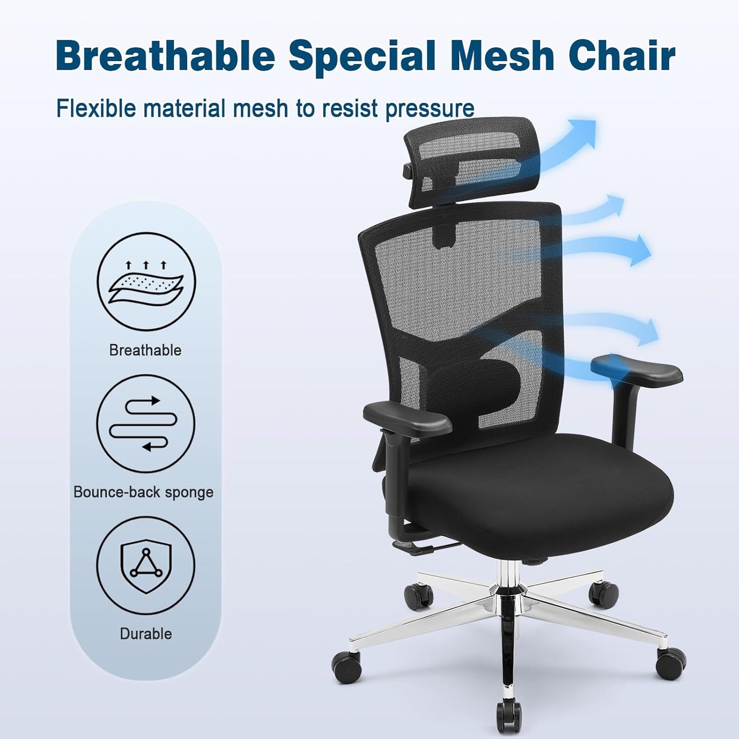 Magic Life Ergonomic Office Chair, Computer Desk Chair with Adjustable Headrest and Lumbar Support, High Back Cutton Cushion Swivel Chair for Home Office