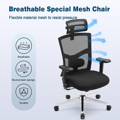 Magic Life Ergonomic Office Chair, Computer Desk Chair with Adjustable Headrest and Lumbar Support, High Back Cutton Cushion Swivel Chair for Home Office