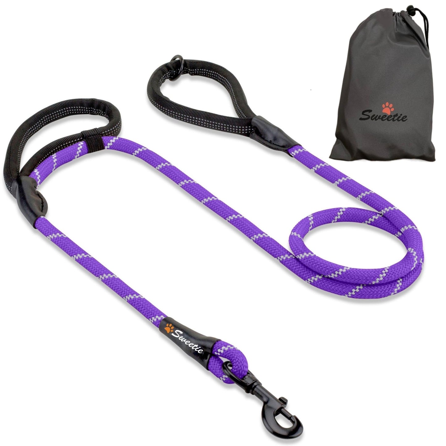 Rope Dog Lead - Innovative Design with Two Padded Handles - Reflective Stitching & O-Ring - 5 FT Long Leash for Medium & Large Sized Pets - Weather Resistant & Strong Material. Orange