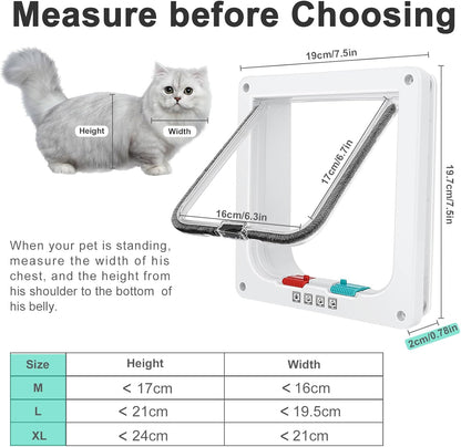 Cat Door for Windows, Pet Doors and Sliding Door, Safety Pet Door with 4 Way Lock, Weatherproof Cat Flap for Thin Door and Wall(Medium, 17cm x 16cm Flap)