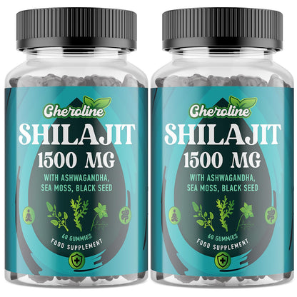 Shilajit Sea Moss and Ashwagandha Gummies 1500mg Per Serving, Enriched with 60% Fulvic Acid & 85+ Trace Minerals, High Strength Complex for Energy, More Convenient Than Resin (60 Count (Pack of 1))