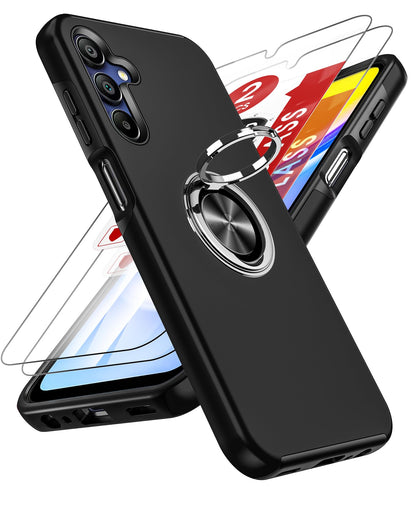 LeYi for Samsung Galaxy A15 4G/5G Case: and 2 Tempered Glass Screen Protector, with 360 Ring Holder Stand Magnetic Shockproof Heavy Duty Protective Phone Cover for A 15,Blue