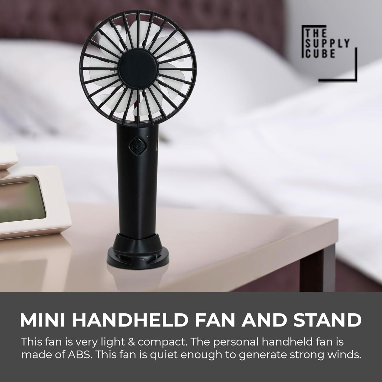 Handheld Fan, Hand Portable Fan with 3 Speeds | USB Rechargeable, Held Mini Handheld, Travel & Free Standing (Black)