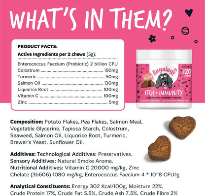 BUGALUGS Itch & Immunity Dog Treats – Helps Soothe Itchy Skin, Paws, Ears - Licking, Scratching - Perfect for Small, Medium & Large Dogs