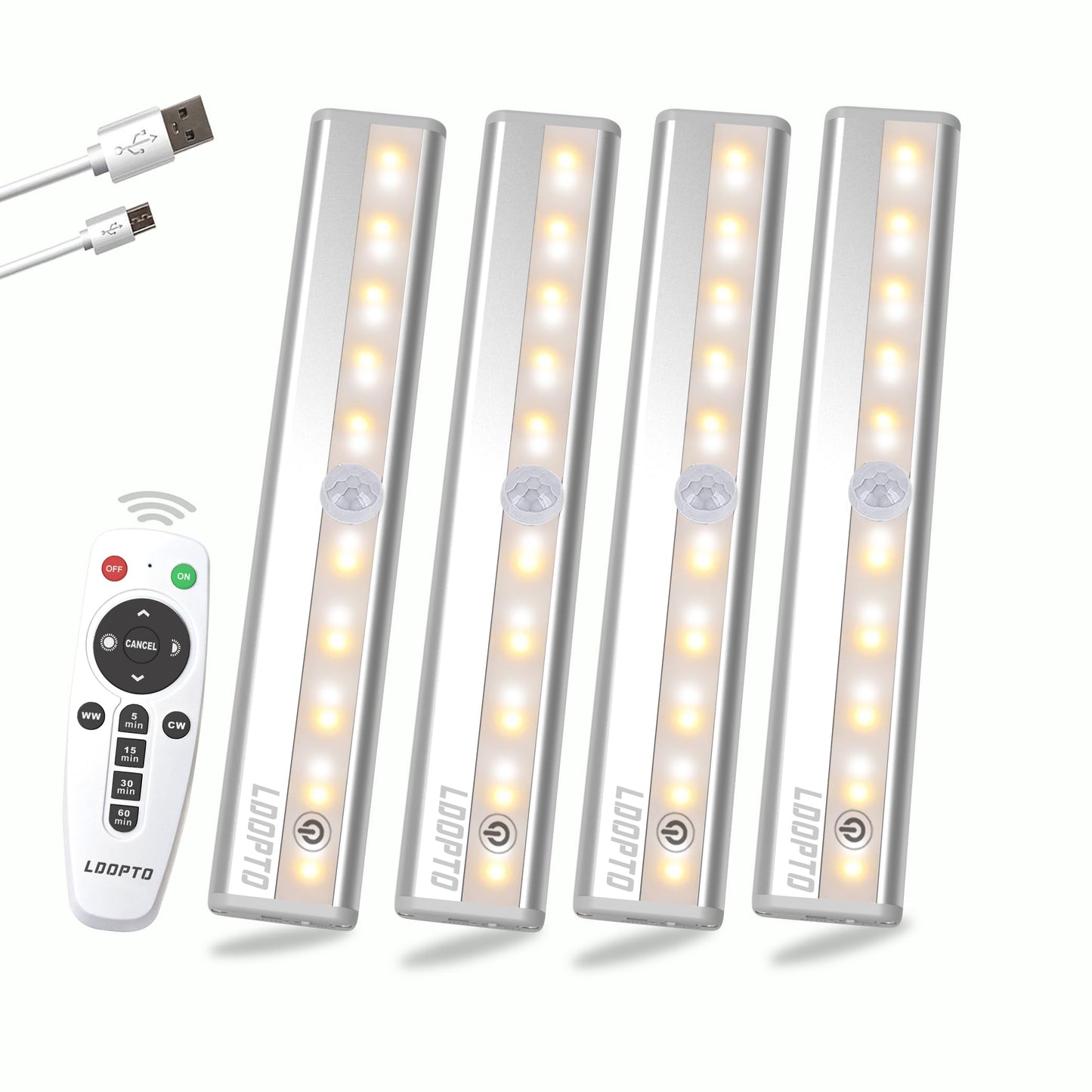 LDOPTO Under Cabinet Kitchen Lights with Remote Dimmable LED Cupboard Battery Powered LED Bedroom Lights with Timer for Kitchen Hallway, Multiple Colors 4 Pack