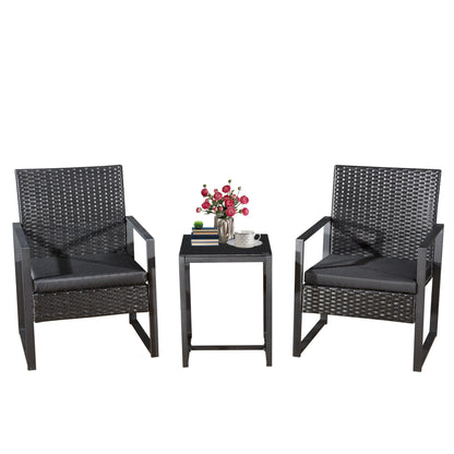 4 Piece Rattan Garden Furniture Sets, Patio Conservatory Set, Include Rattan loveset Sofa, Chair, Glass Coffee Table
