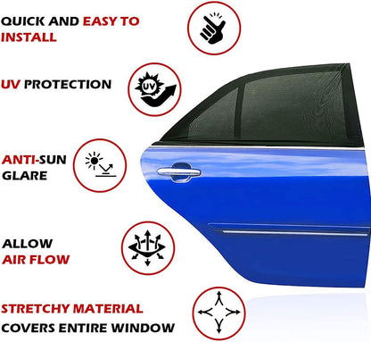 Car Rear Children's Window Shades for Baby (Pack of Two) - Stretchable & Breathable Window Screens for Sun Protection Sunshade, Car Window Shade All-round Protection for Kids - Fits Most Vehicles