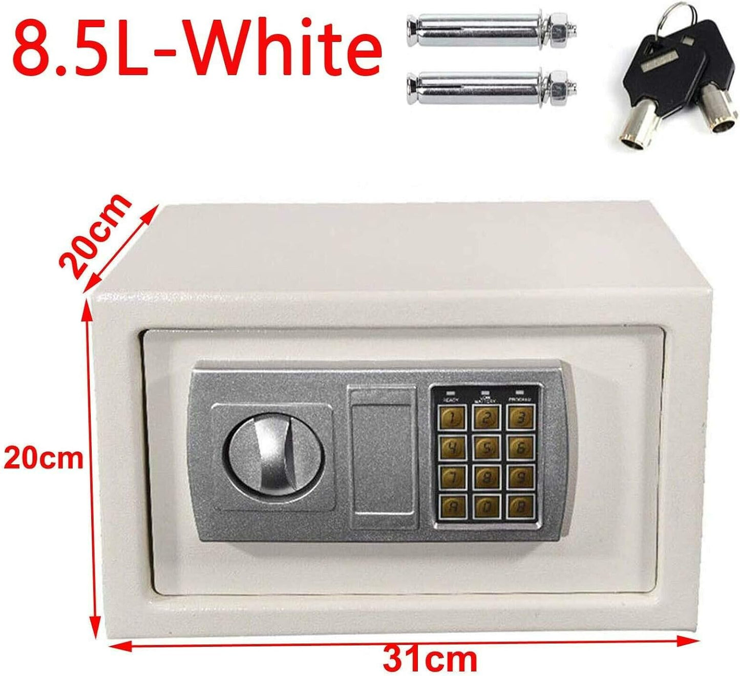 Safes for Home Fireproof Waterproof with 2 Manual Override Keys, 8.5L Security Safe Cash Box with Double Digital Keypad and Safety Key Lock Cabinet Safes, White