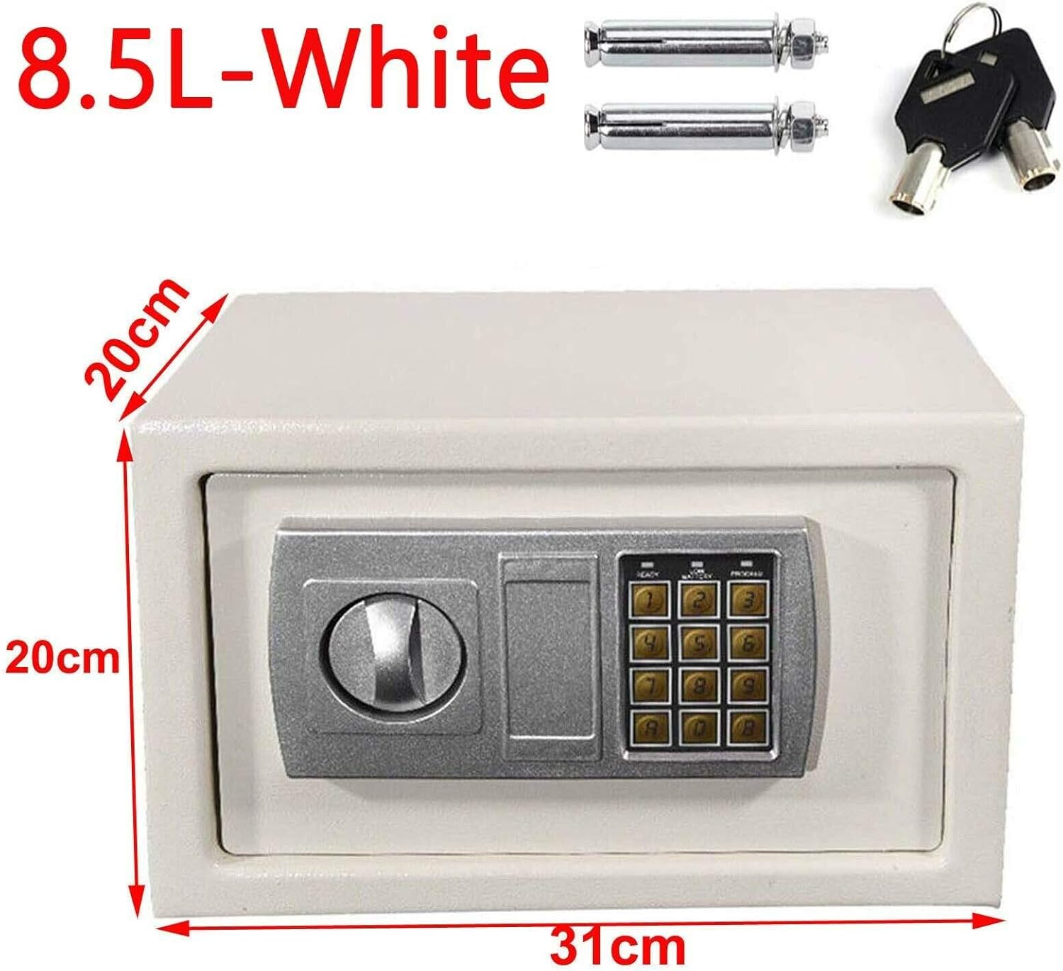 Safes for Home Fireproof Waterproof with 2 Manual Override Keys, 8.5L Security Safe Cash Box with Double Digital Keypad and Safety Key Lock Cabinet Safes, White