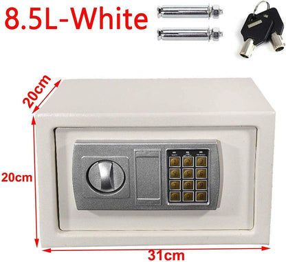 Safes for Home Fireproof Waterproof with 2 Manual Override Keys, 8.5L Security Safe Cash Box with Double Digital Keypad and Safety Key Lock Cabinet Safes, White