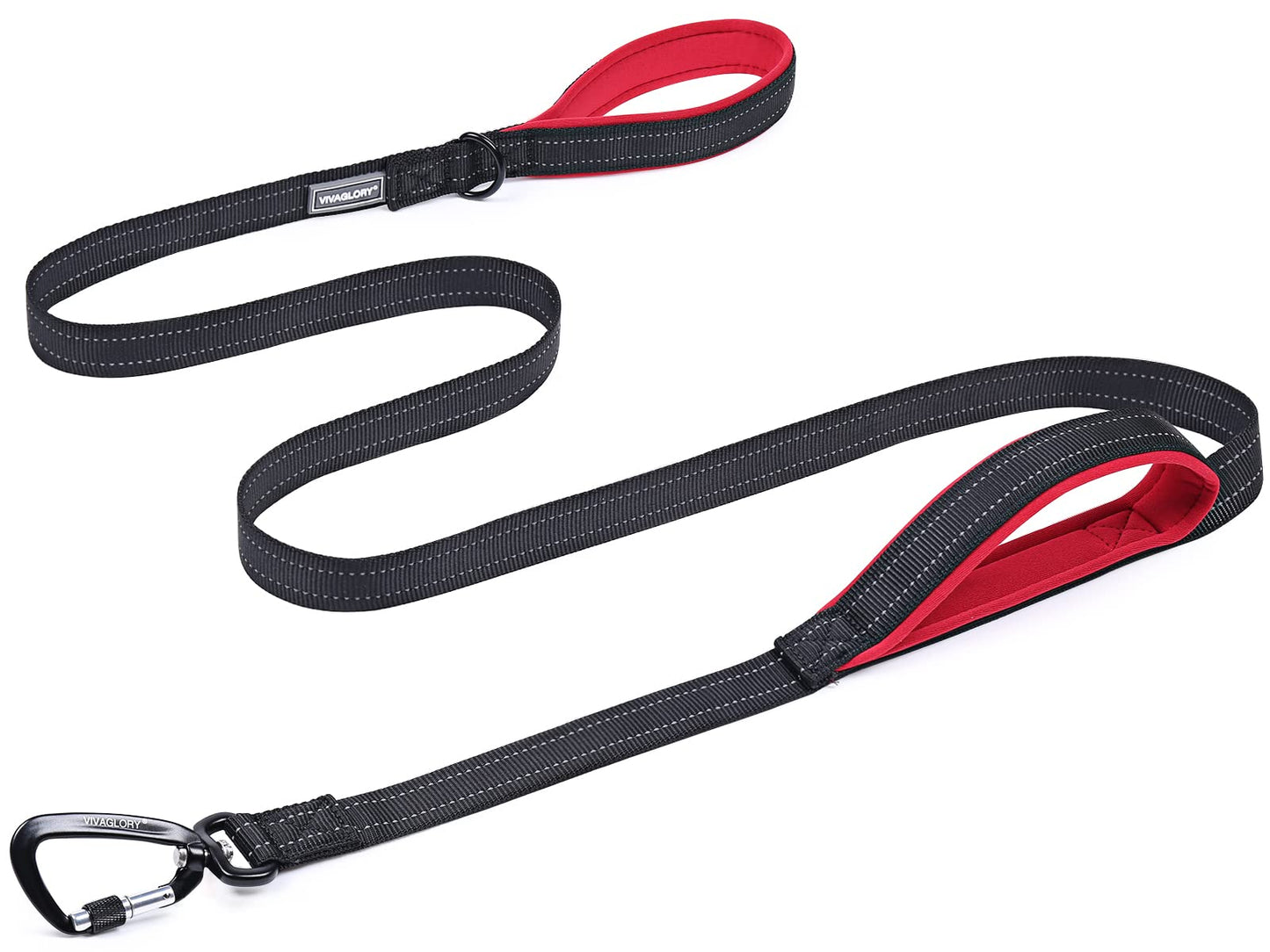 Traffic Handle Dog Lead, Soft Two Padded Handles Dog Leash, Strong Reflective & Metal Hook Training Dog Lead, Black