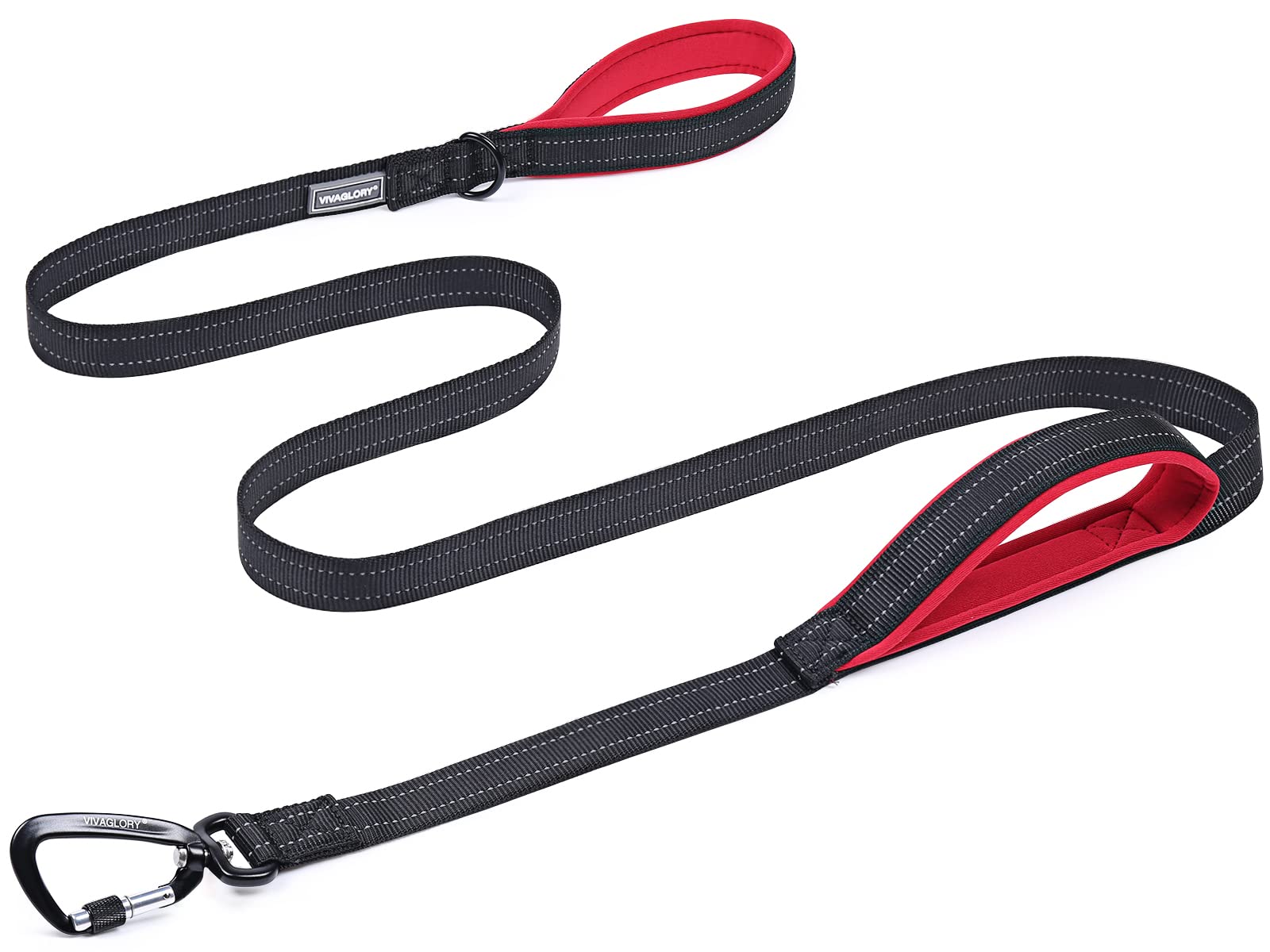 Traffic Handle Dog Lead, Soft Two Padded Handles Dog Leash, Strong Reflective & Metal Hook Training Dog Lead, Black
