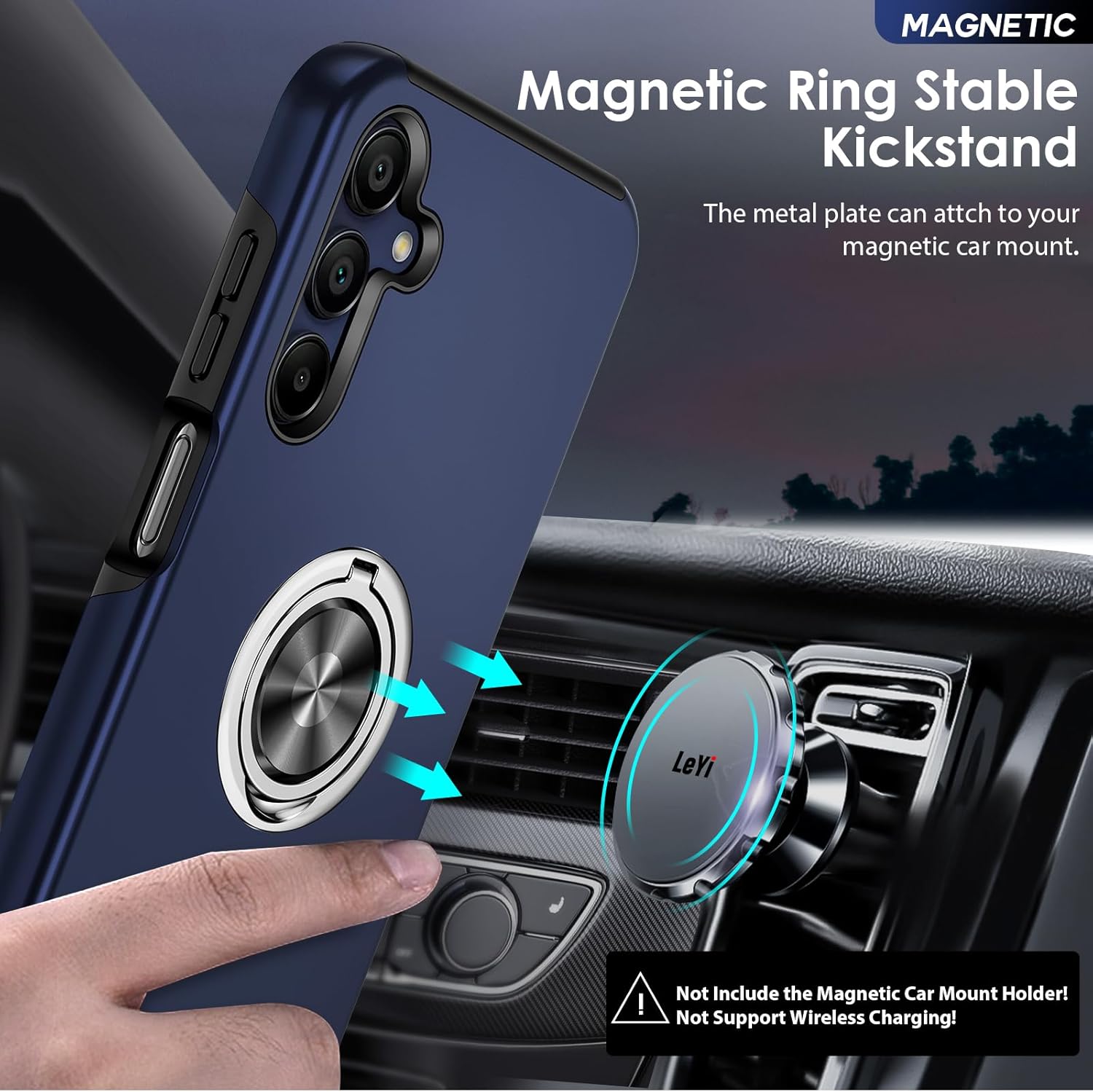 LeYi for Samsung Galaxy A15 4G/5G Case: and 2 Tempered Glass Screen Protector, with 360 Ring Holder Stand Magnetic Shockproof Heavy Duty Protective Phone Cover for A 15,Blue