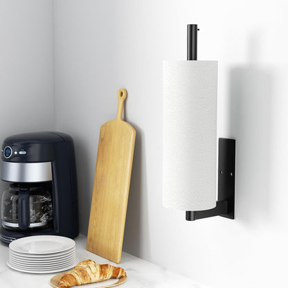Kitchen Roll Holder Under Cabinet, Stainless Steel Paper Towel Holder Matte Black, Self-Adhensive, Suitable for Pantry, Kitchen, Bathroom