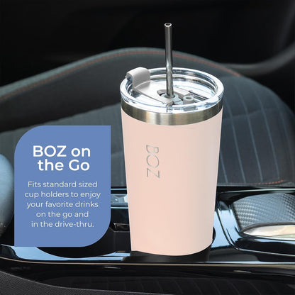 BOZ Tumbler - Tumbler with Lid and Straw - Insulated Tumbler Cup - Cups with Lid and Straw - Stainless Steel - Thermal Cup Perfect for Hot and Cold Drinks - BPA Free (650 ml / 22oz, Pink)