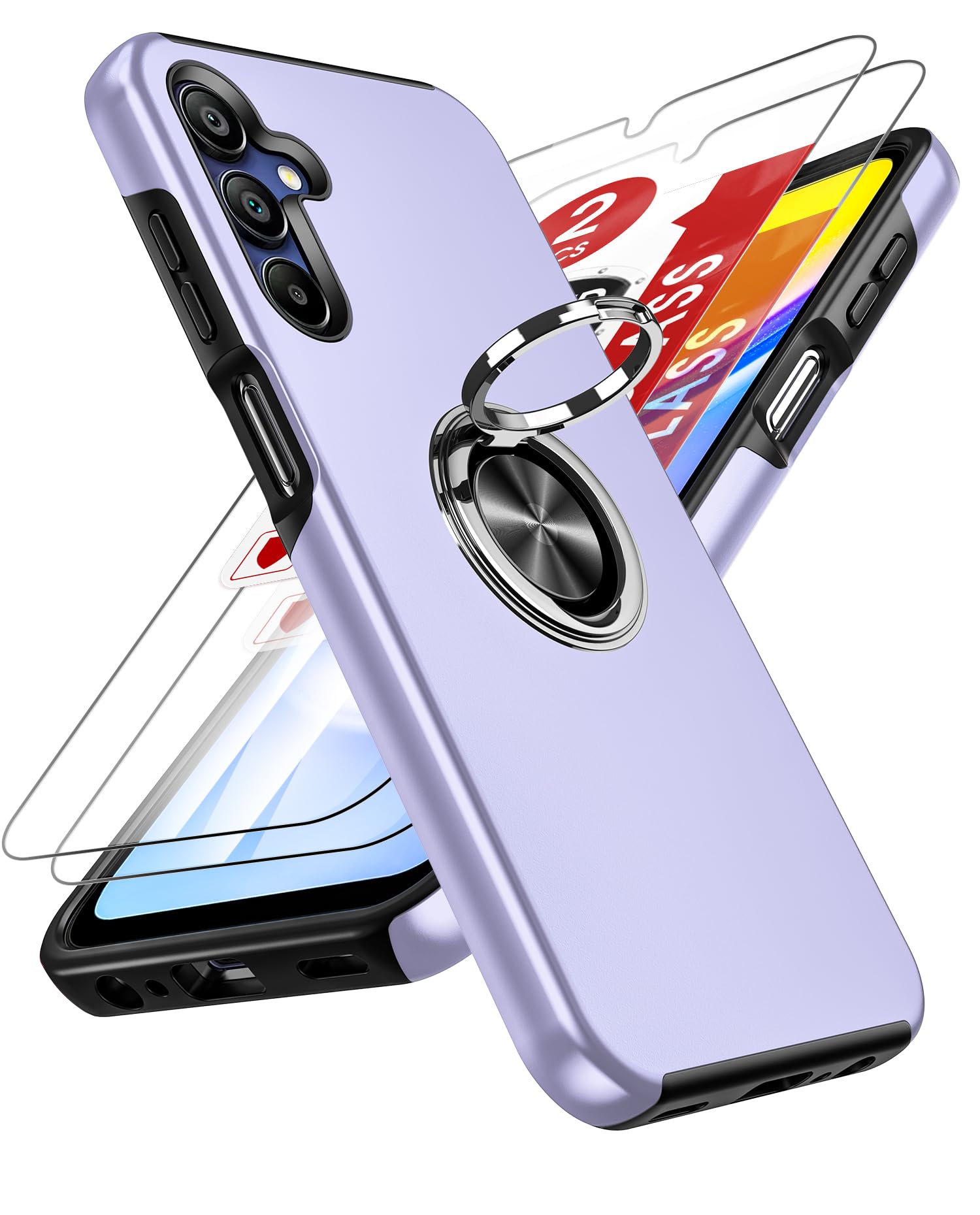 LeYi for Samsung Galaxy A15 4G/5G Case: and 2 Tempered Glass Screen Protector, with 360 Ring Holder Stand Magnetic Shockproof Heavy Duty Protective Phone Cover for A 15,Blue