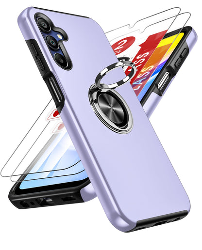 LeYi for Samsung Galaxy A15 4G/5G Case: and 2 Tempered Glass Screen Protector, with 360 Ring Holder Stand Magnetic Shockproof Heavy Duty Protective Phone Cover for A 15,Blue