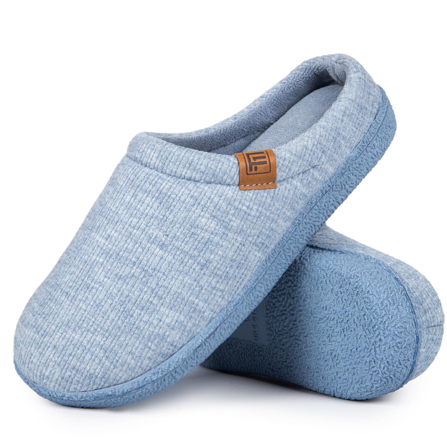 FamilyFairy Women’s Slippers Cosy Memory-Foam Striped Knit Non-Slip Indoor Outdoor Ladies House Shoes