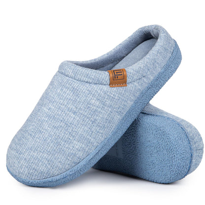 FamilyFairy Women’s Slippers Cosy Memory-Foam Striped Knit Non-Slip Indoor Outdoor Ladies House Shoes
