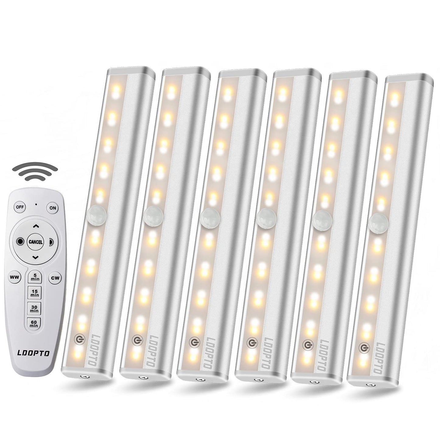 LDOPTO Under Cabinet Kitchen Lights with Remote Dimmable LED Cupboard Battery Powered LED Bedroom Lights with Timer for Kitchen Hallway, Multiple Colors 4 Pack