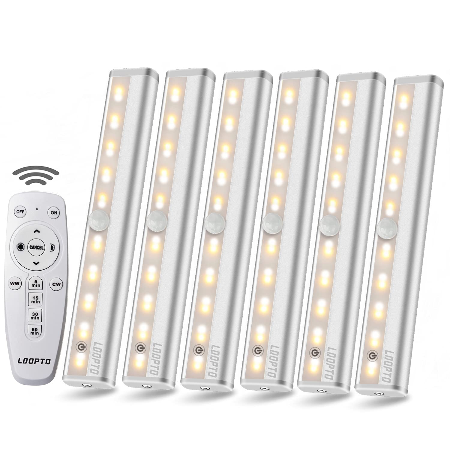 LDOPTO Under Cabinet Kitchen Lights with Remote Dimmable LED Cupboard Battery Powered LED Bedroom Lights with Timer for Kitchen Hallway, Multiple Colors 4 Pack