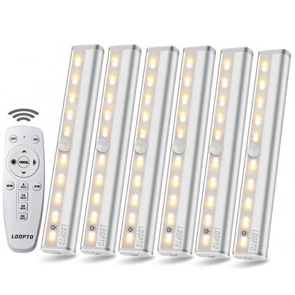LDOPTO Under Cabinet Kitchen Lights with Remote Dimmable LED Cupboard Battery Powered LED Bedroom Lights with Timer for Kitchen Hallway, Multiple Colors 4 Pack