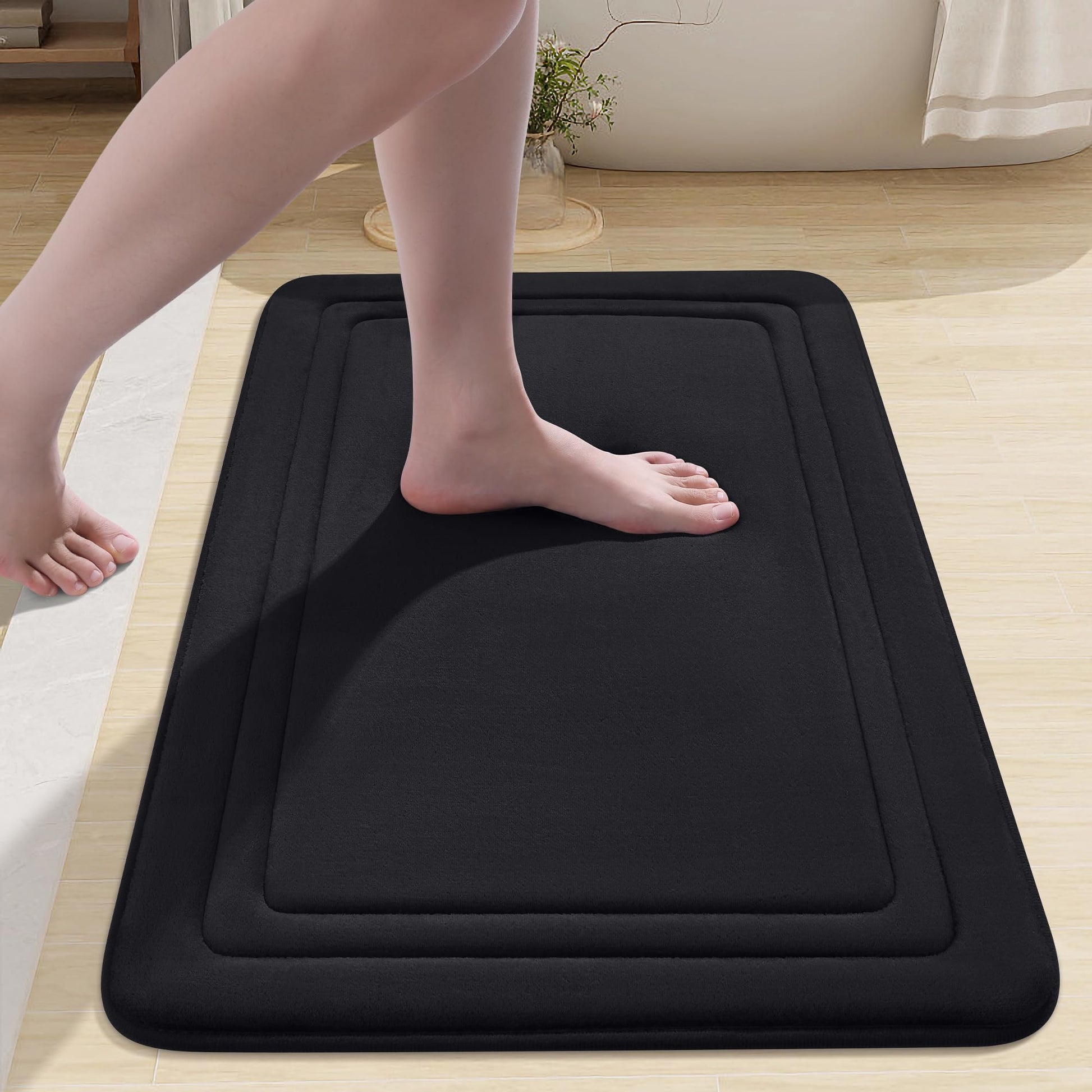 smiry Memory Foam Bath Mat - 40 x 60cm, Non-Slip, Super Absorbent, Comfortable - Machine-Washable Floor Rug, Dark Grey