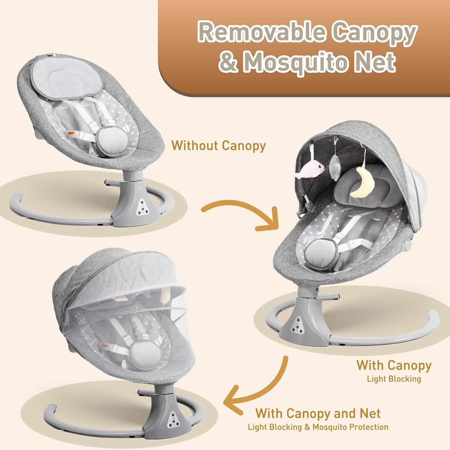 Baby Swing Chair: Baby Bouncer from Birth with Bluetooth Remote Control | Cordless 5-Speed Levels 12 Lullabies & 3 Timers | 3 Adjustable Angles & Electric Rocking Chair for Newborn | Gray