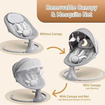 Baby Swing Chair: Baby Bouncer from Birth with Bluetooth Remote Control | Cordless 5-Speed Levels 12 Lullabies & 3 Timers | 3 Adjustable Angles & Electric Rocking Chair for Newborn | Gray
