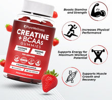 PureWellness Creatine and BCAA Gummies - 5000mg Creatine Monohydrate, 1000mg BCAAs per Serving - Chewable Vegan Sugar Free Gummies, Strawberry Flavour (1 Month Supply)
