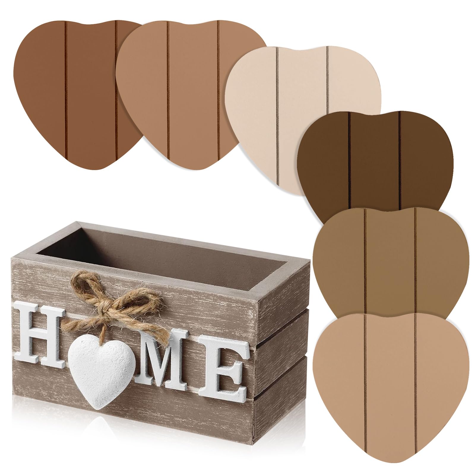 Patelai Wooden Heart Coasters for Drinks Set of 6 Funny Farmhouse Coasters with Holder for Coffee Table Protection Housewarming Gifts New Home Decoration, 4 Inch(Home, Grey)
