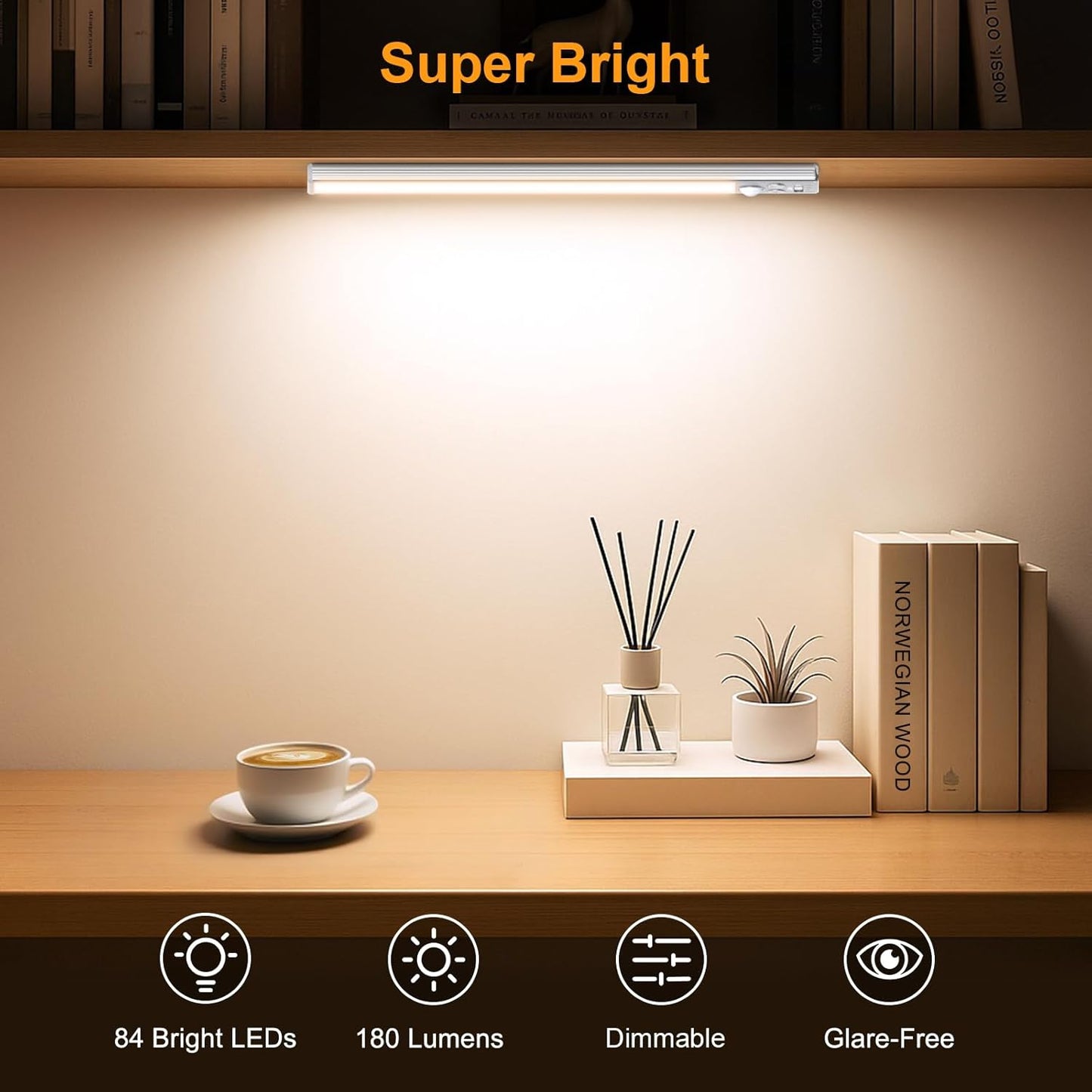 Gritin Under Cabinet Kitchen Lights-84 LED Super Bright,3-Color&5-Brightness,4 Modes,Motion Sensor,Rechargeable 1800mAh Long Lasting-Easy Installation Strong Magnetic Under Closet Light-2 Pack