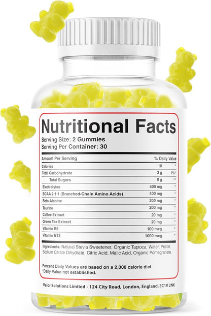 ONYX NUTRA Electrolytes Gummies 400mg with BCAAs & B Vitamins for Hydration + Beta-Alanine, Taurine, Green Tea & Coffee Extract - Zero Sugar - 120 Vegan Gummys, 60 Servings (120 Gummies)
