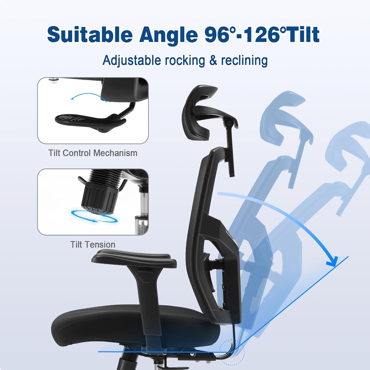 Magic Life Ergonomic Office Chair, Computer Desk Chair with Adjustable Headrest and Lumbar Support, High Back Cutton Cushion Swivel Chair for Home Office