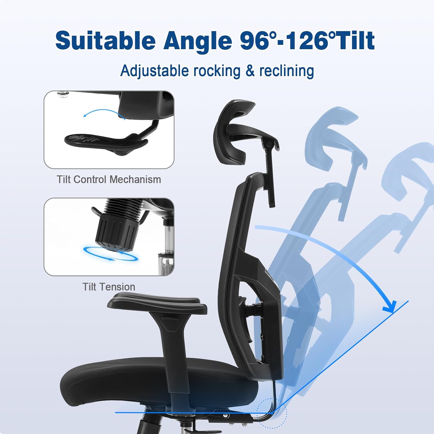 Magic Life Ergonomic Office Chair, Computer Desk Chair with Adjustable Headrest and Lumbar Support, High Back Cutton Cushion Swivel Chair for Home Office
