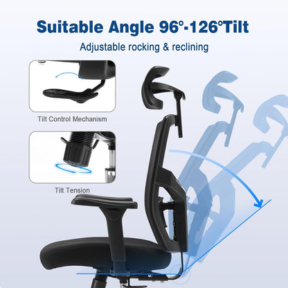 Magic Life Ergonomic Office Chair, Computer Desk Chair with Adjustable Headrest and Lumbar Support, High Back Cutton Cushion Swivel Chair for Home Office