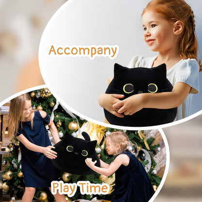 30CM Black Cat Plush Pillow,Black Cat Stuffed Animals,Cute Kitten Plushie for Boys Girls,Kawaii Kitten Plush for Boys Girls Kids
