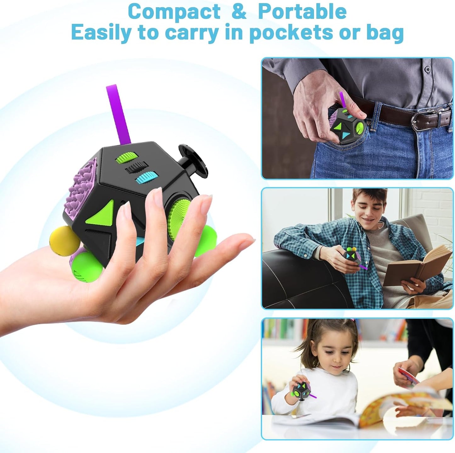 Fidget Cube With 12 Sides Figet Cube Adult Infinity Fidget Cube Toy Stress & Anxiety Cube Toy for all Ages with ADHD, ADD, ASD, ADHD Fidget Cube for Adults Kids Killing Time Gifts Christmas Gifts