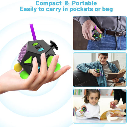 Fidget Cube With 12 Sides Figet Cube Adult Infinity Fidget Cube Toy Stress & Anxiety Cube Toy for all Ages with ADHD, ADD, ASD, ADHD Fidget Cube for Adults Kids Killing Time Gifts Christmas Gifts