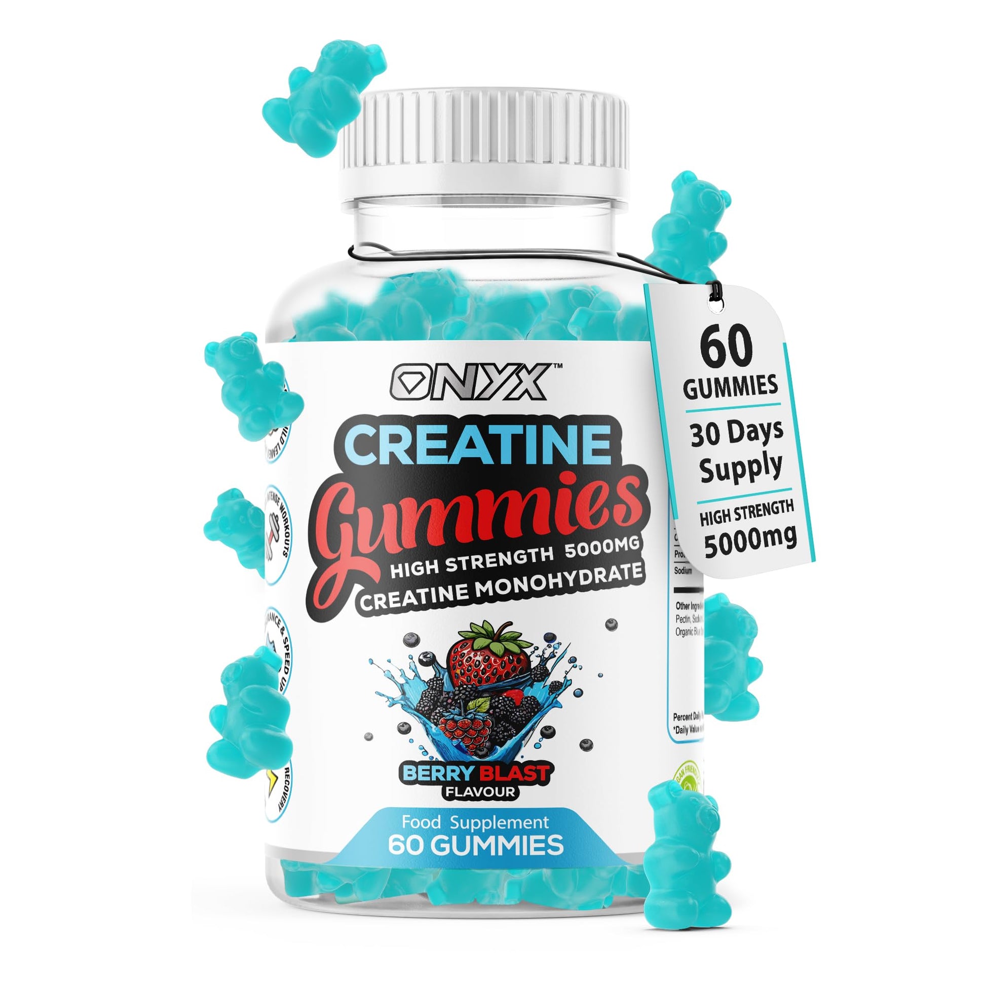 Onyx Marine Collagen 2200mg with Hyaluronic Acid & Biotin - High Strength Collagen Supplements for Women & Men - 60 Vegan Gummies