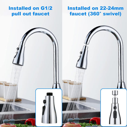 OSDUE Kitchen Tap Spray Head, 360° Swivel Spout, FM22 M24 Kitchen Sink Tap, Tap Faucet Attachment Spray with 3 Modes, Replacement Tap Bubbler Head Aerator,Tap Adapter Accessories,G1/2