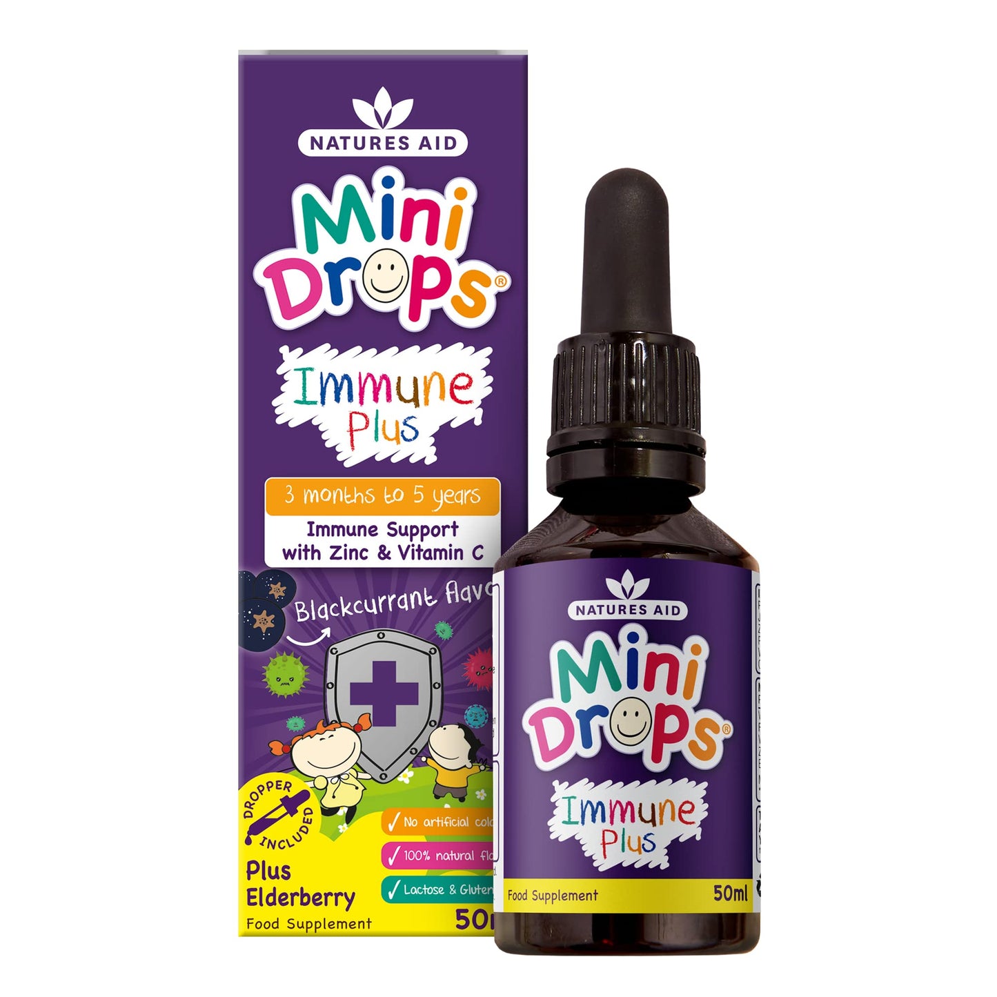 Natures Aid Mini Drops Multi-Vitamin for Babies & Kids 50ml – 9 Essential Vitamins Support Growth & Immune Health for Children Age 0-5 Years Old – Sugar Free Vegan Non-GMO Gluten-Free Dropper Included