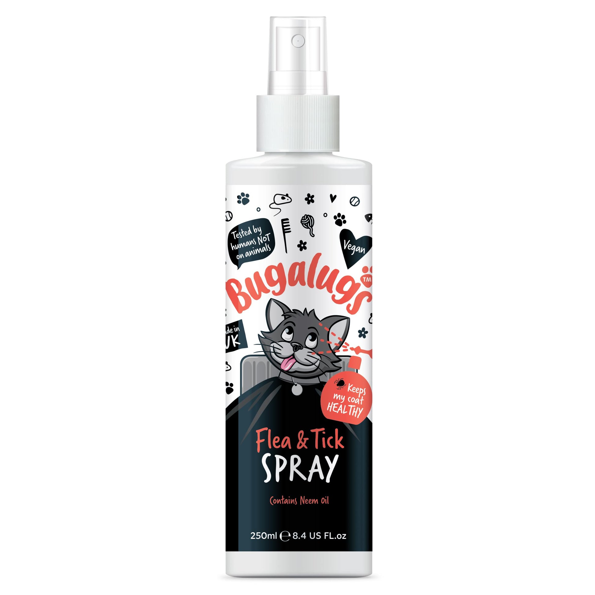 Flea and Tick Cat Shampoo by Bugalugs 500ml, Deep Cleansing for Cats for Fleas, Ticks & Mites contains Neem Oil, PH Balanced Vegan (500ml Flea Shampoo)